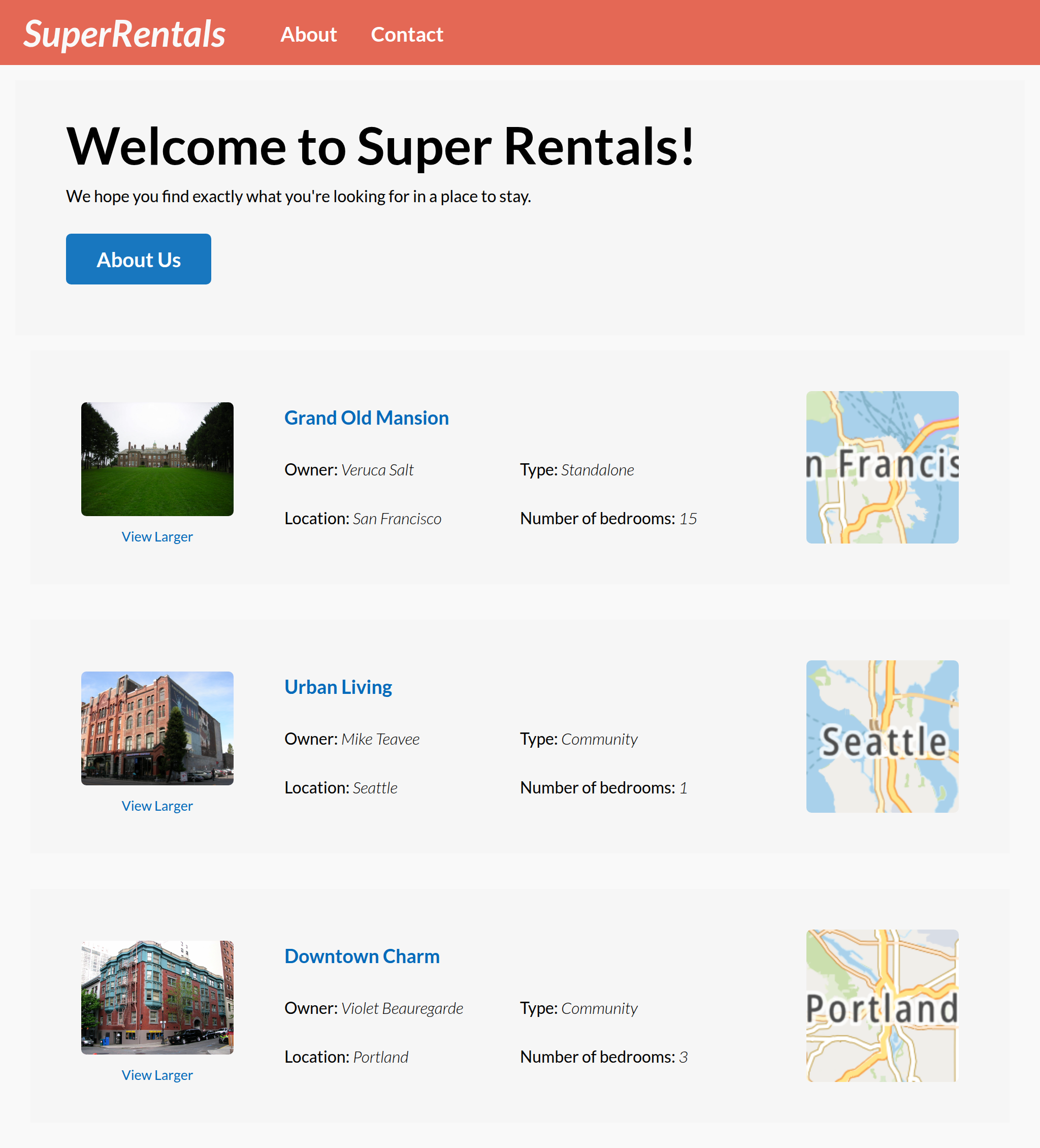 The Super Rentals app by the end of the chapter